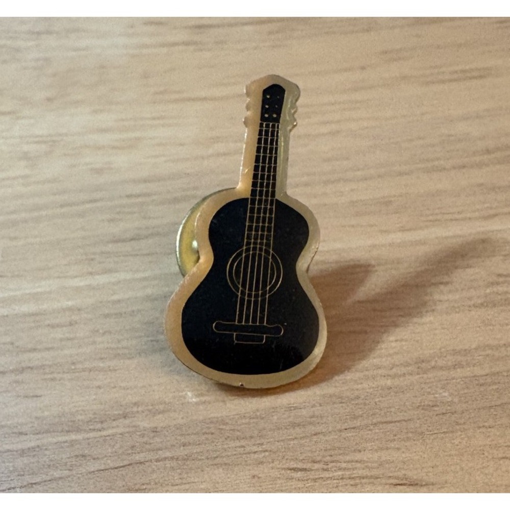 Vintage Guitar Black & Gold Music Instrument Metal Lapel Pin Brooch Hat Pinback